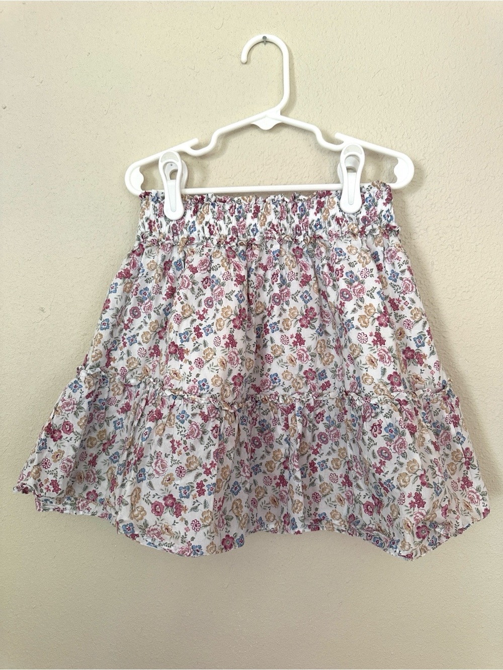 Janie and Jack Floral Tiered Summer Skirt - White with Pink and Blue Floral